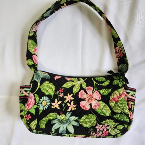 Vera bradley purse green floral on black - Picture 4 of 13